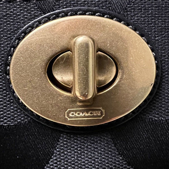 Coach. EUC. "Madeline Hampton" Handbag. Signature Black Jacquard Canvas.15"X7.5" - Picture 7 of 11